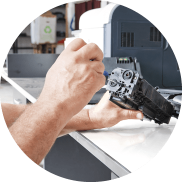 Hands working for printer repair service specifically HP Printer Repair